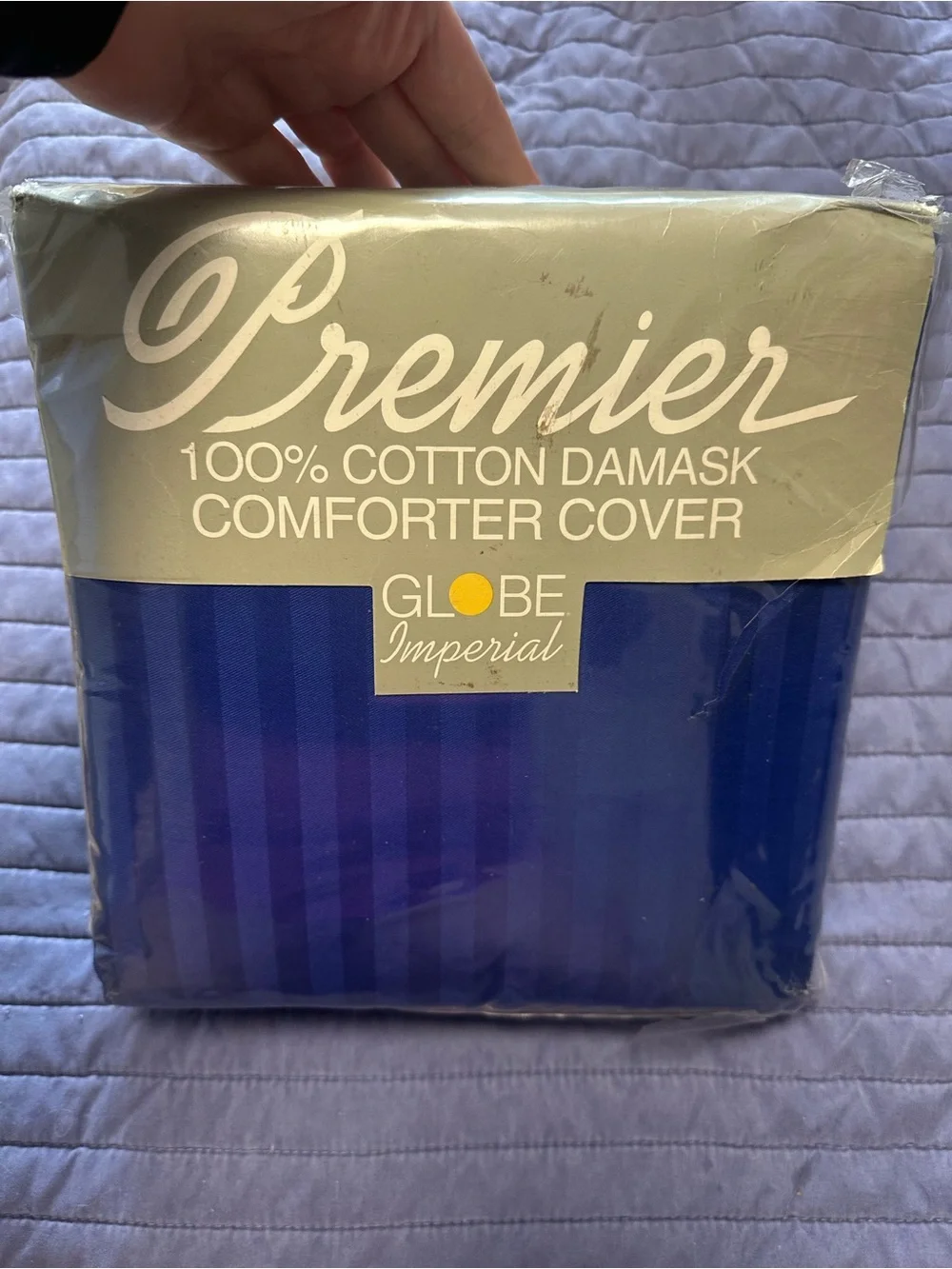 Premier 100% Cotton Damask Comforter Cover - Blue